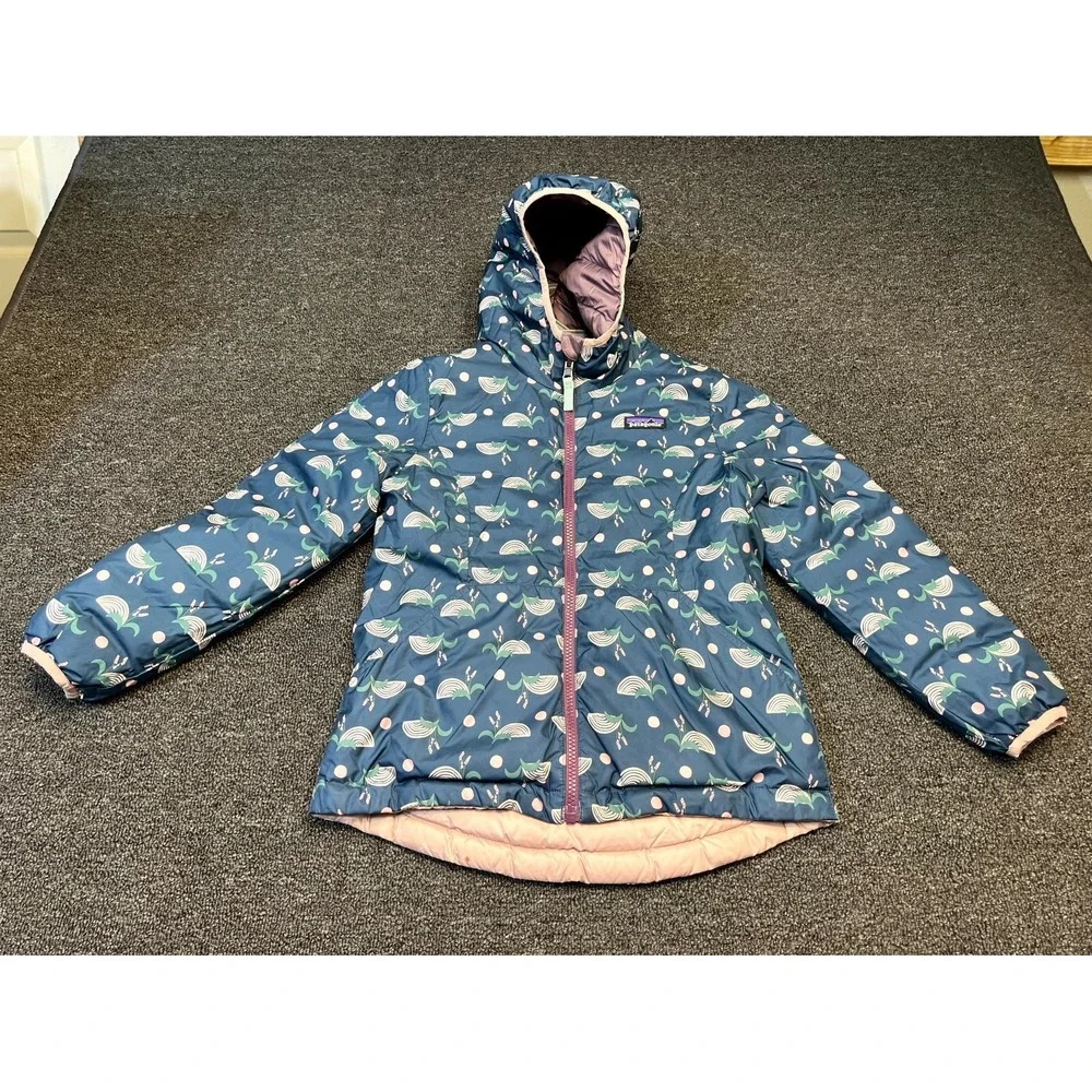 Patagonia Worn Wear Reversible Down Sweater Hooded Jacket Girls Purple Windproof